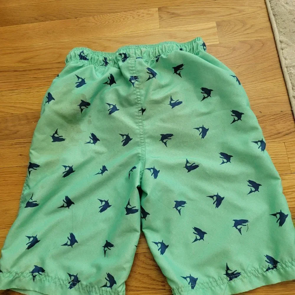 Place Sport Kids Fish Green Drawstring Waist Swim Shorts Trunks Sz Large